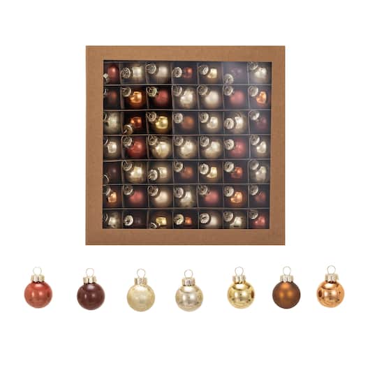 Hello Honey® 1" Brown & Gold Round Glass Ball Ornaments, 49ct.